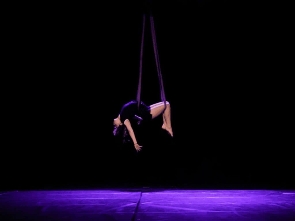 Cabaret artist performing on a rope.