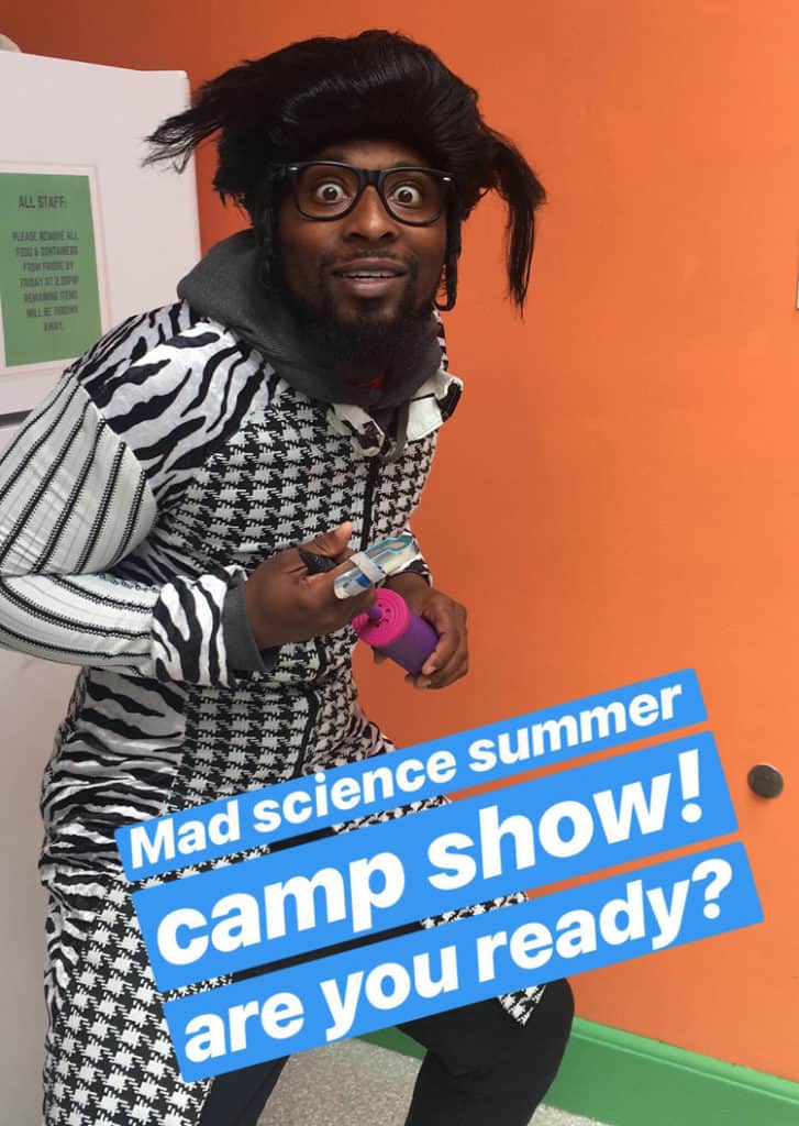 Coach Johnnie as the mad scientist in last week’s AcroCamp show!