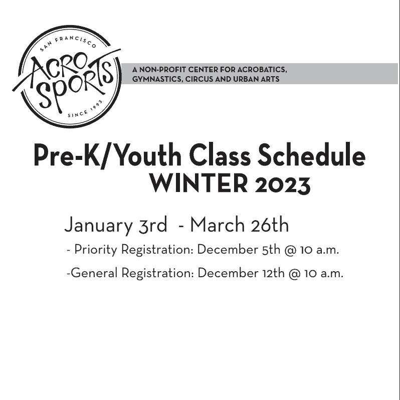Pre-K/Youth Class Schedule WINTER 2023