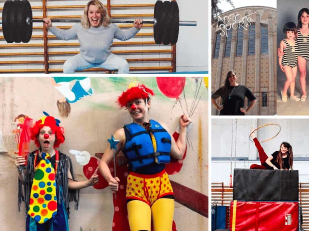a collage of photos of people dressed as clowns and circus performers