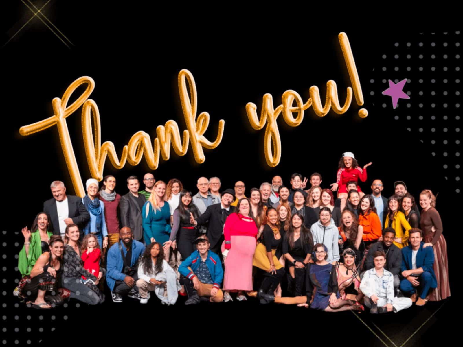 a group of people in front of a black background with the words thank you