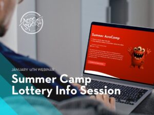 Parent watching AcroSports Summer Camp webinar on their laptop